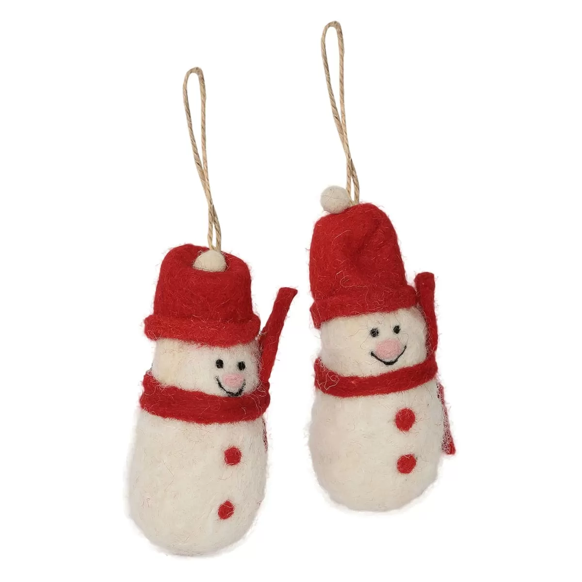 De Kulture Handmade Premium Wool Felt Baby Snowman Eco Friendly Needle Felted Christmas Xmas Tree Decoration Stuffed Ornament for Home Office Party Holiday Décor, (Set of 2)